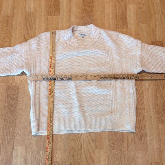 Madewell Havener Pullover Sweater Womens Medium Cable Knit Powder Wool Alpaca - Picture 2 of 8